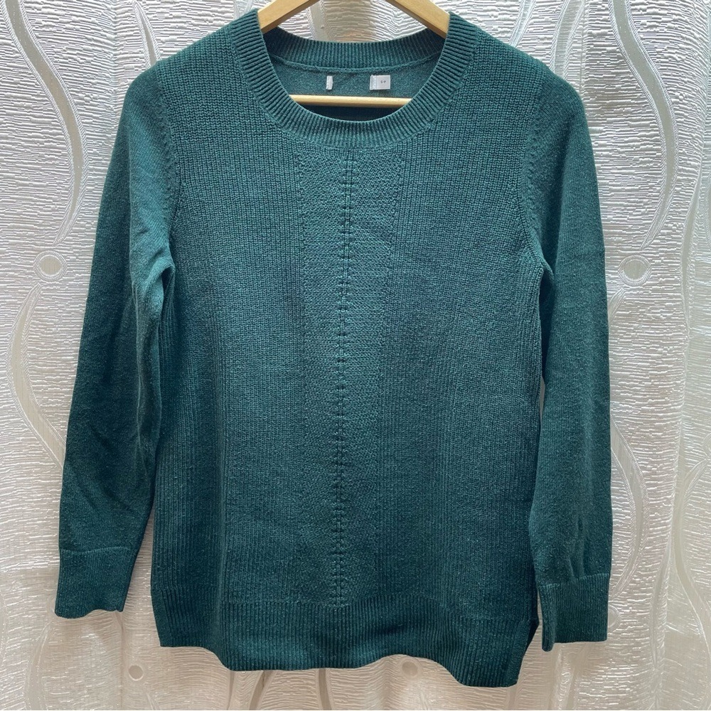 Crew Neck Long Sleeve Sweater Pullover‎ Teal Green Size S P